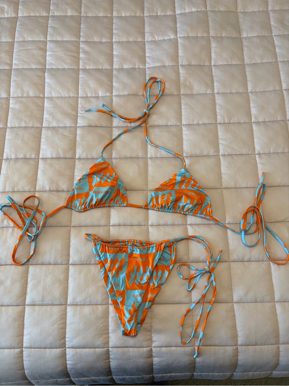 iNAMORATA Orange and Aqua Printed Bikini